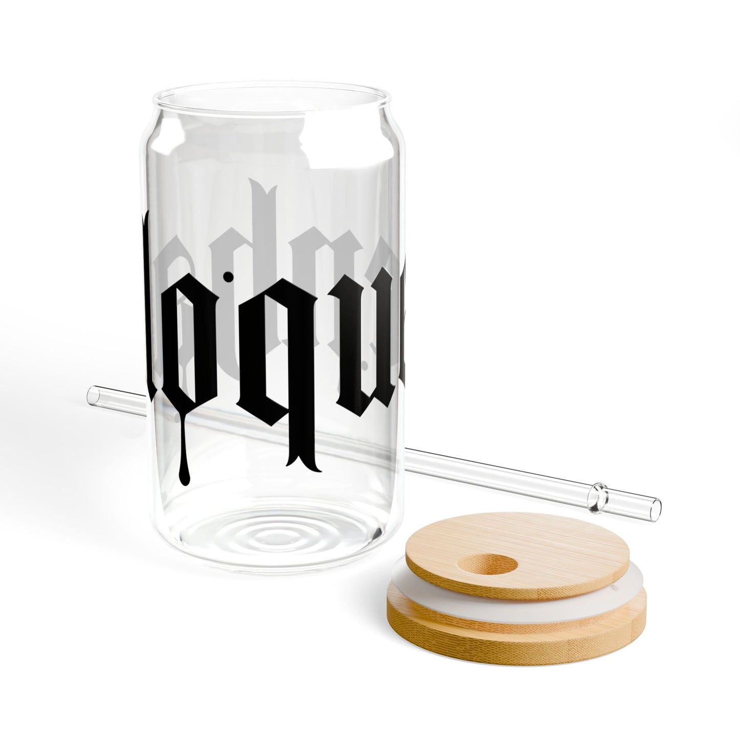 Hallowqueen 16oz Sipper Glass — Gothic 'hallow' Script Reusable Drinking Jar with Straw