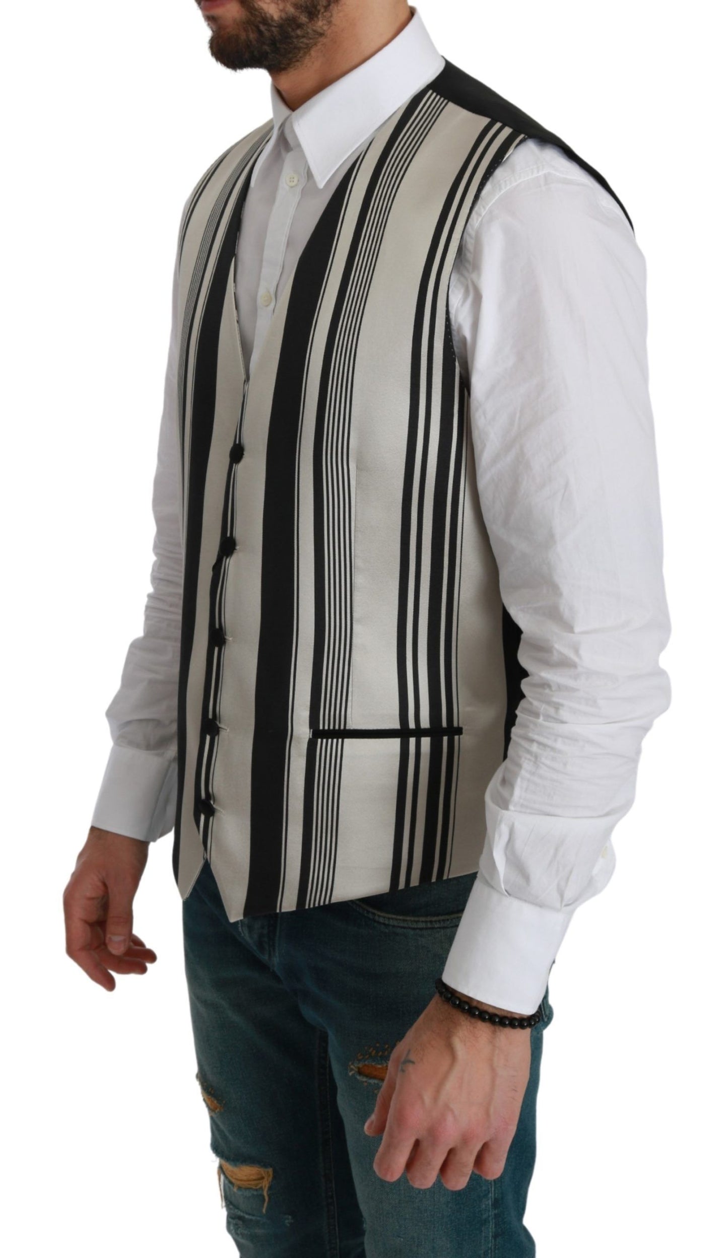 White Gray Black Stripes Waistcoat Formal Vest