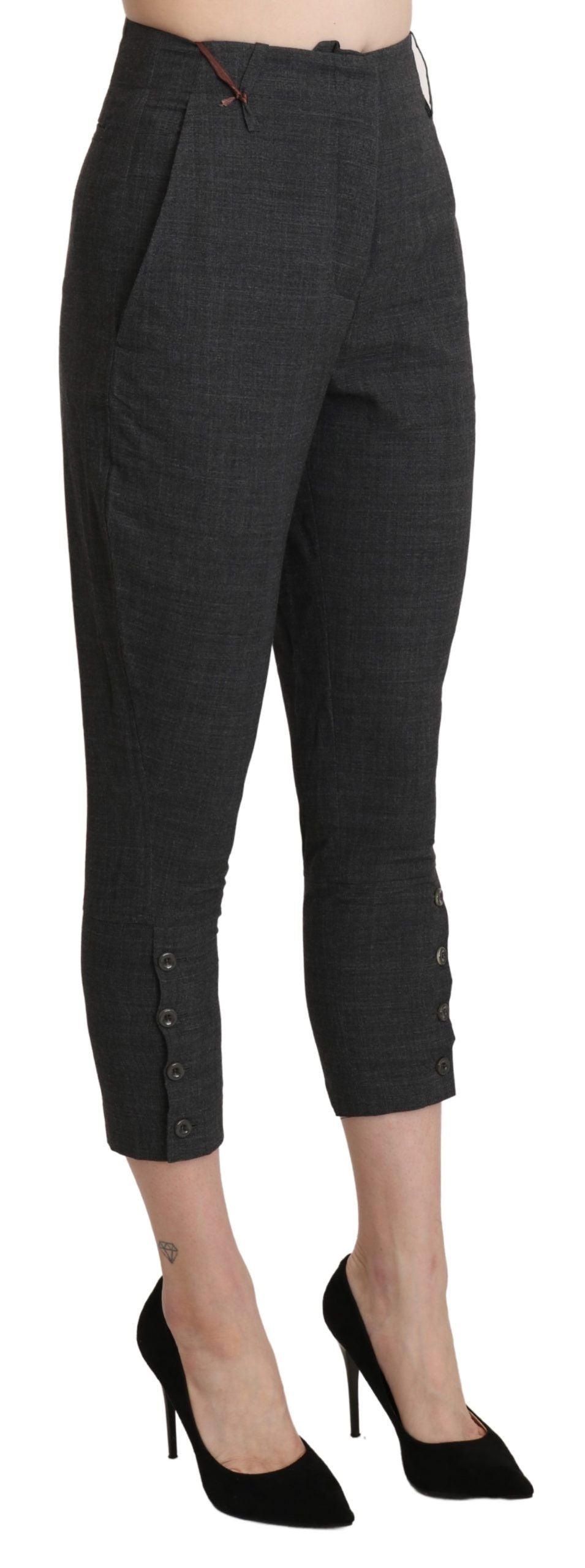 Gray High Waist Capri Cropped Cotton Pants