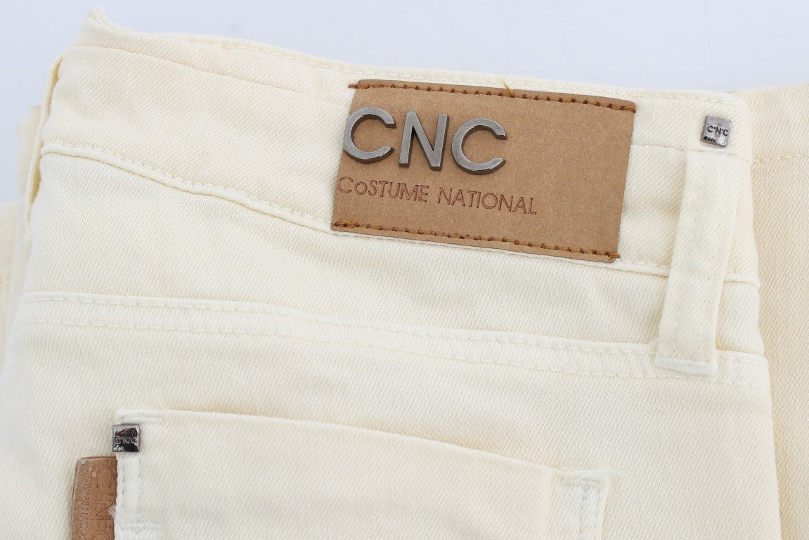 White Cotton Stretch Flare Jeans