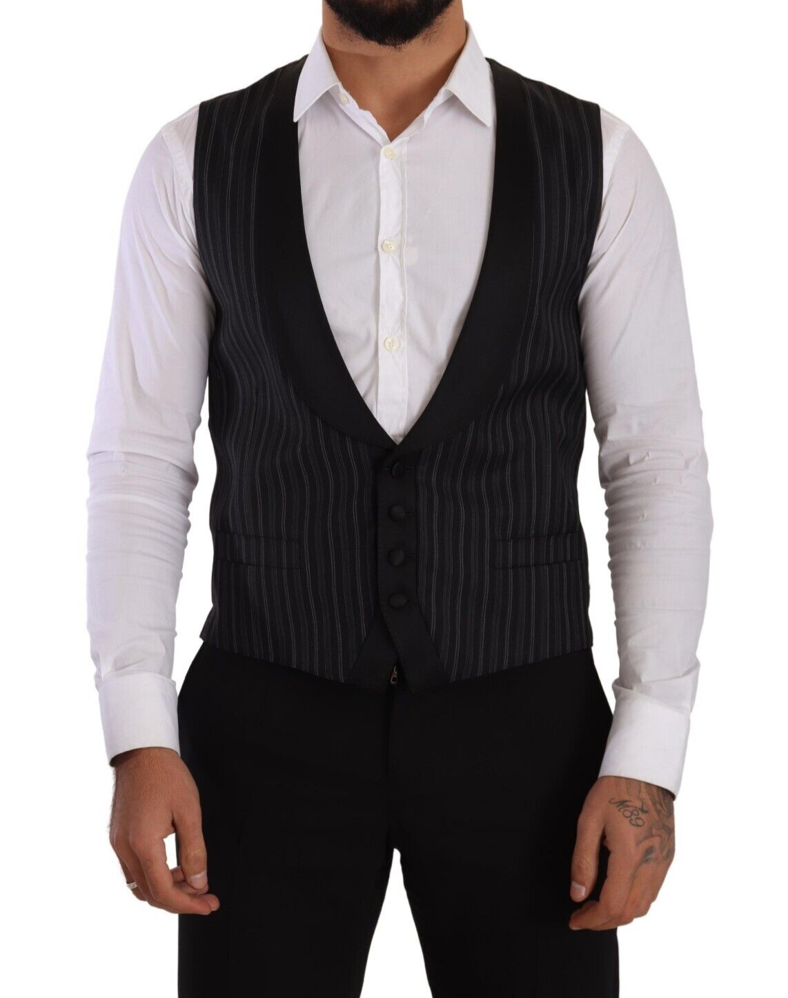Dark Gray Striped Wool Silk Waistcoat Vest