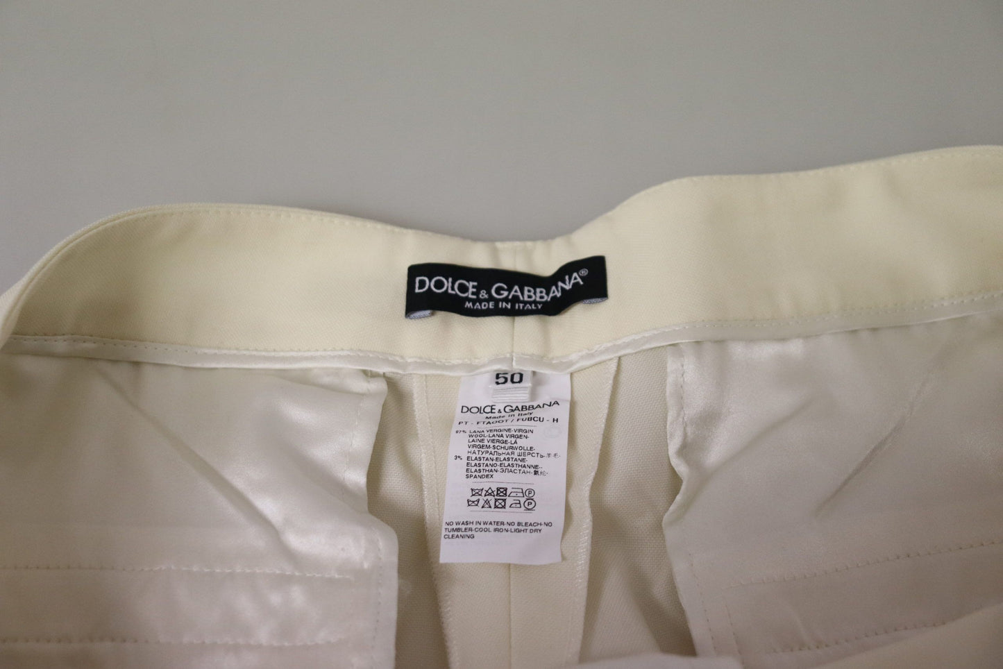 Ivory High Waist Cropped Folded Hem Trousers Pants