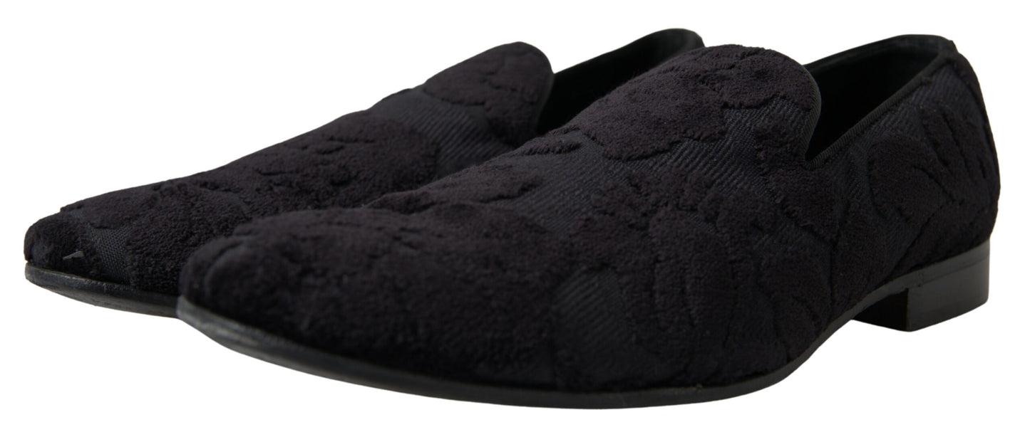 Black Brocade Loafers Formal Shoes