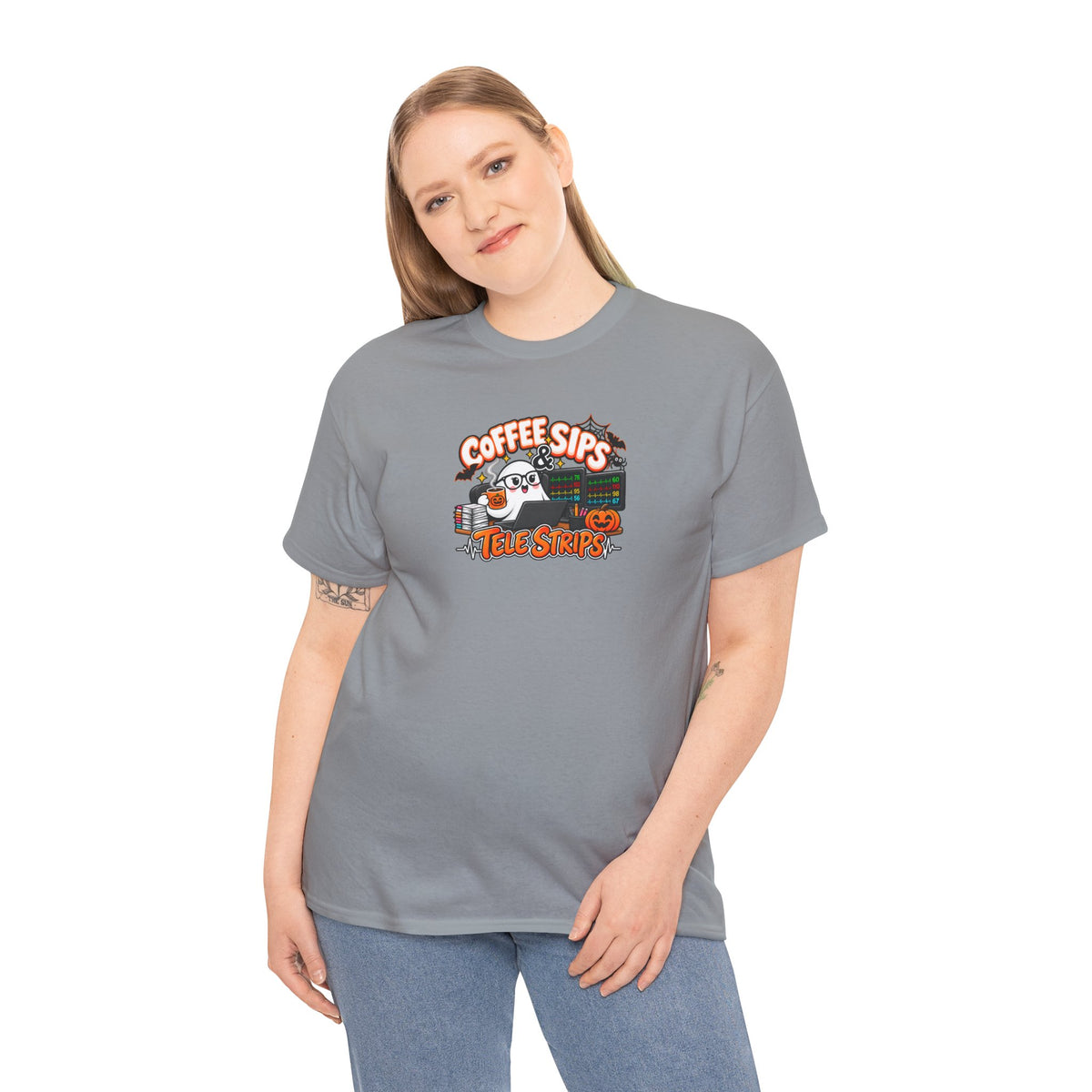 (Hot) Coffee Sips & Tele Strips Shirt | Telemetry Monitor Tech T-Shirt | Cardiac Monitor Technician Tee | Healthcare Worker Gift