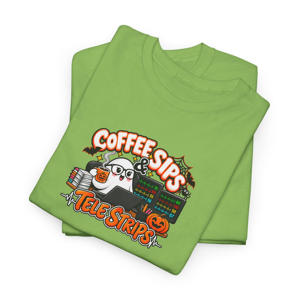 (Hot) Coffee Sips & Tele Strips Shirt | Telemetry Monitor Tech T-Shirt | Cardiac Monitor Technician Tee | Healthcare Worker Gift