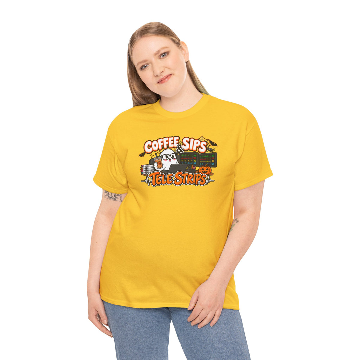 (Iced) Coffee Sips & Tele Strips Shirt | Telemetry Monitor Tech T-Shirt | Cardiac Monitor Technician Tee | Healthcare Worker Gift