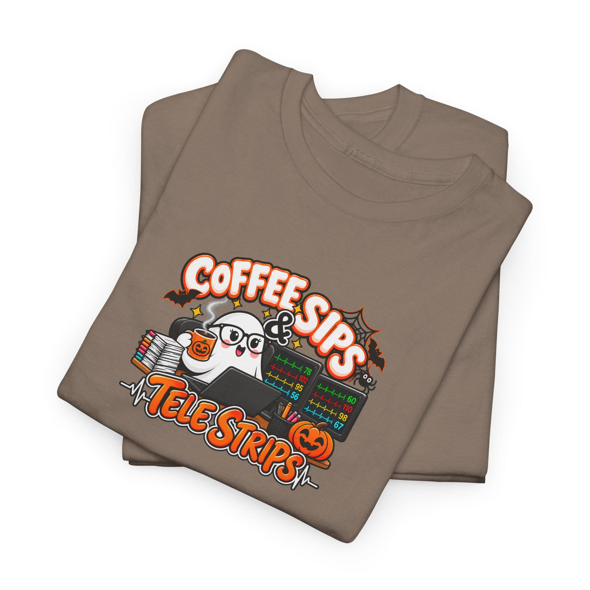 (Hot) Coffee Sips & Tele Strips Shirt | Telemetry Monitor Tech T-Shirt | Cardiac Monitor Technician Tee | Healthcare Worker Gift