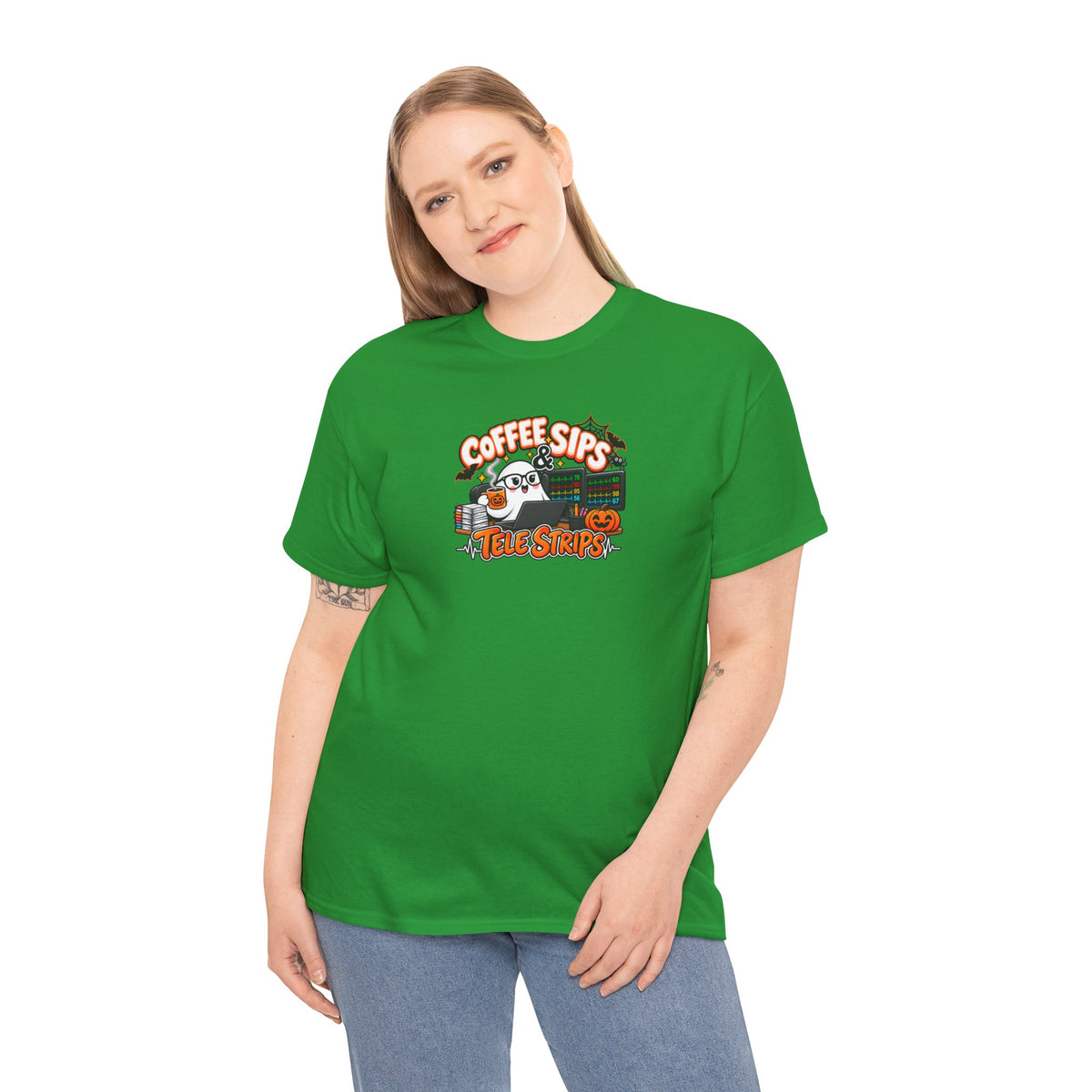 (Hot) Coffee Sips & Tele Strips Shirt | Telemetry Monitor Tech T-Shirt | Cardiac Monitor Technician Tee | Healthcare Worker Gift