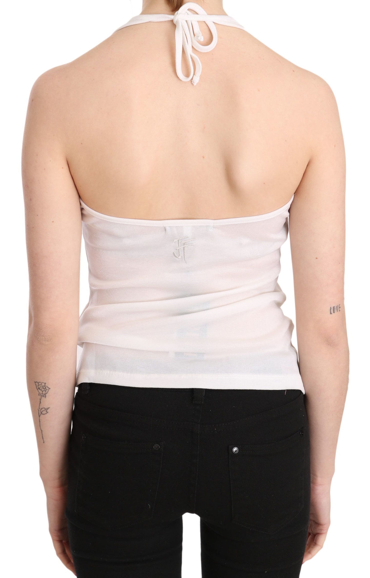 White Halter Cotton Sleeveless Casual Tank Top Blouse