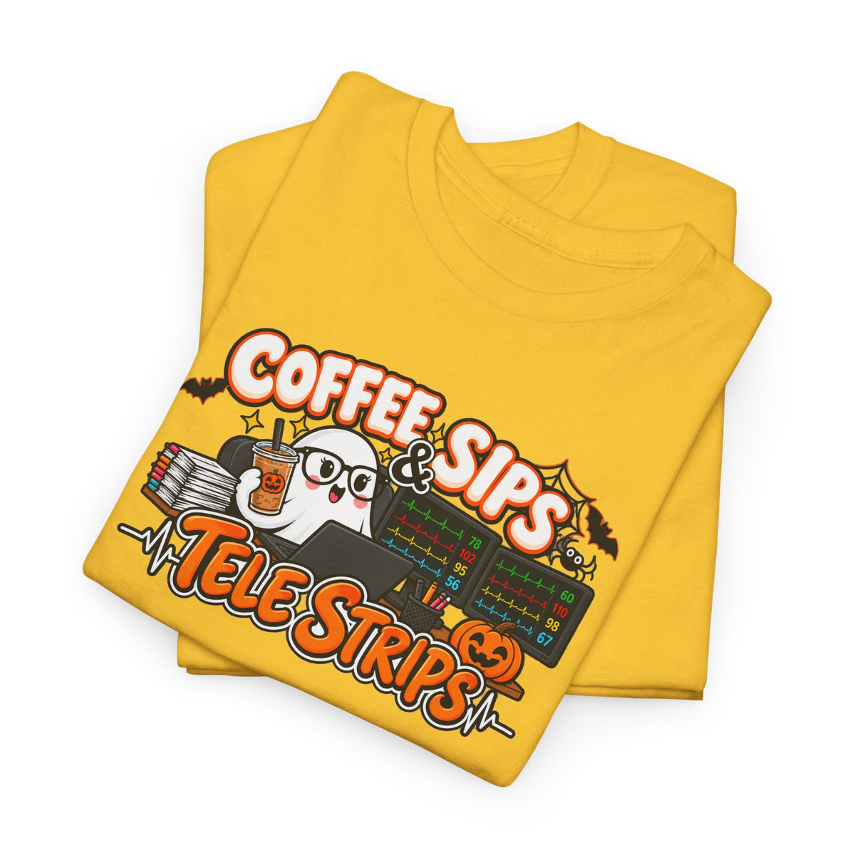 (Iced) Coffee Sips & Tele Strips Shirt | Telemetry Monitor Tech T-Shirt | Cardiac Monitor Technician Tee | Healthcare Worker Gift
