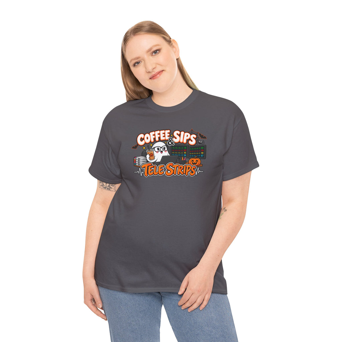 (Iced) Coffee Sips & Tele Strips Shirt | Telemetry Monitor Tech T-Shirt | Cardiac Monitor Technician Tee | Healthcare Worker Gift