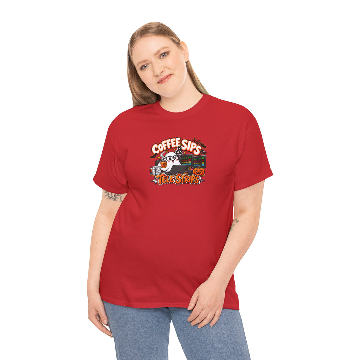 (Hot) Coffee Sips & Tele Strips Shirt | Telemetry Monitor Tech T-Shirt | Cardiac Monitor Technician Tee | Healthcare Worker Gift