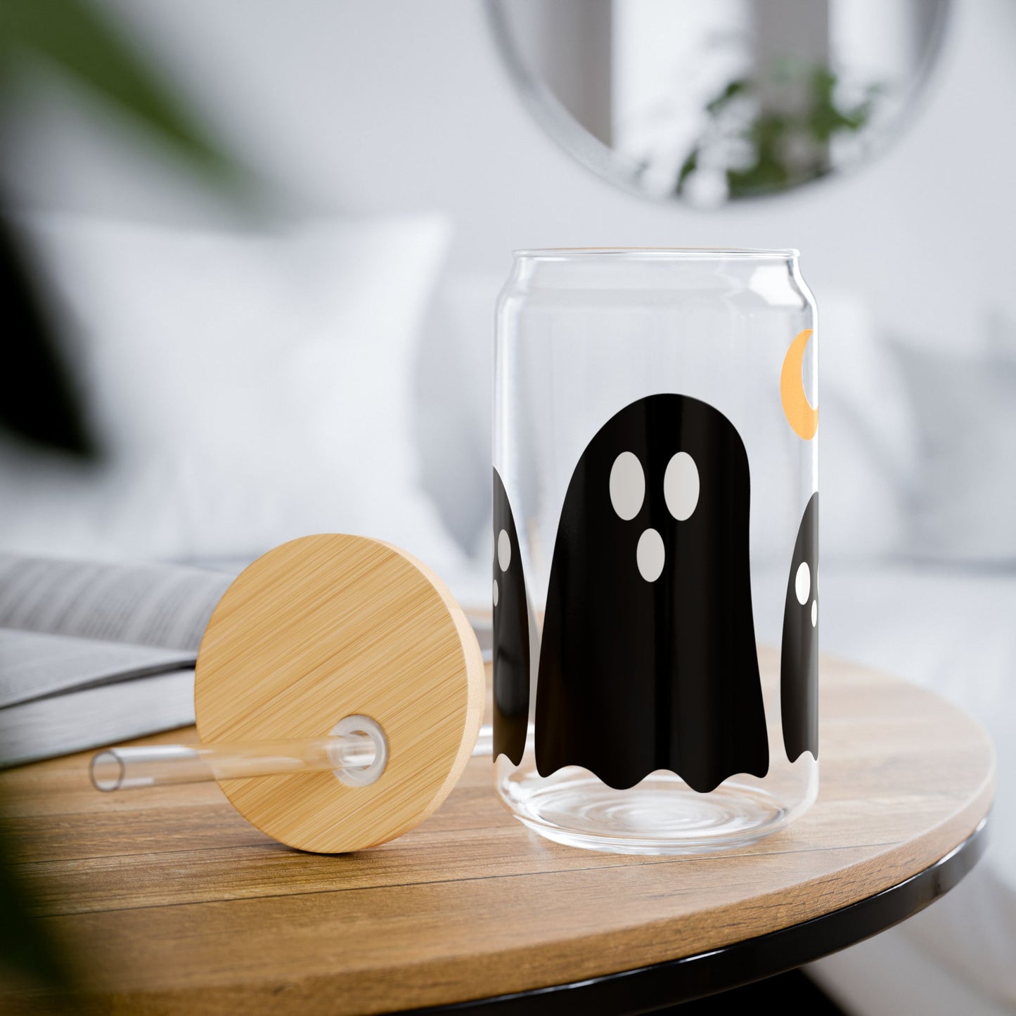 16oz Ghost Sipper Glass – Cute Halloween Drink Jar with Straw