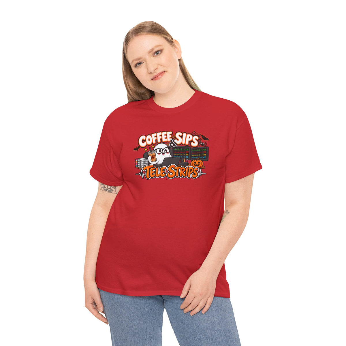 (Iced) Coffee Sips & Tele Strips Shirt | Telemetry Monitor Tech T-Shirt | Cardiac Monitor Technician Tee | Healthcare Worker Gift