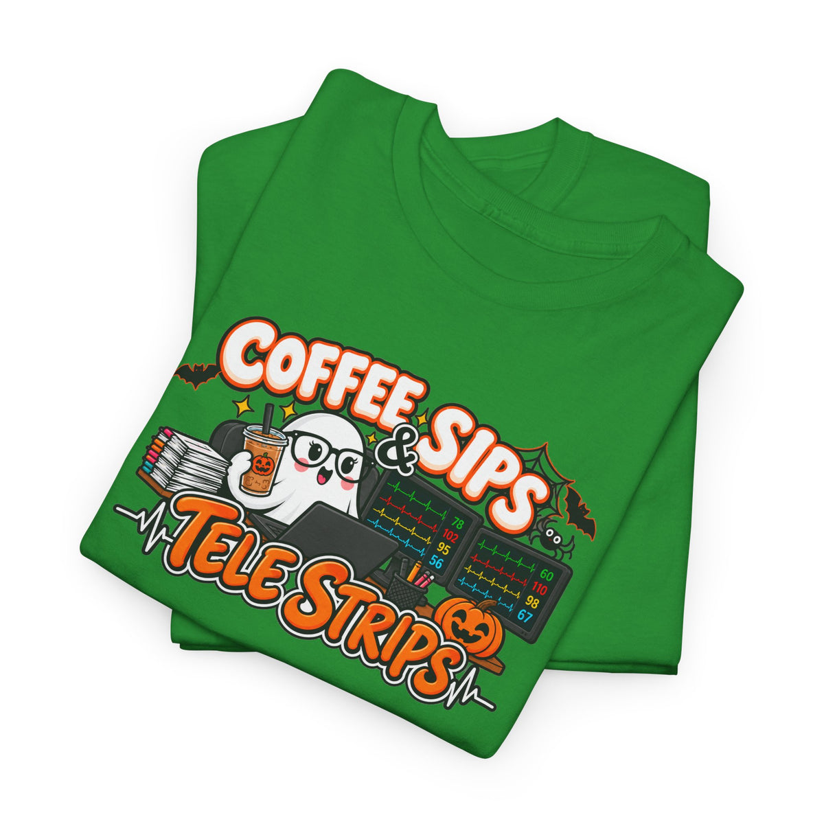 (Iced) Coffee Sips & Tele Strips Shirt | Telemetry Monitor Tech T-Shirt | Cardiac Monitor Technician Tee | Healthcare Worker Gift