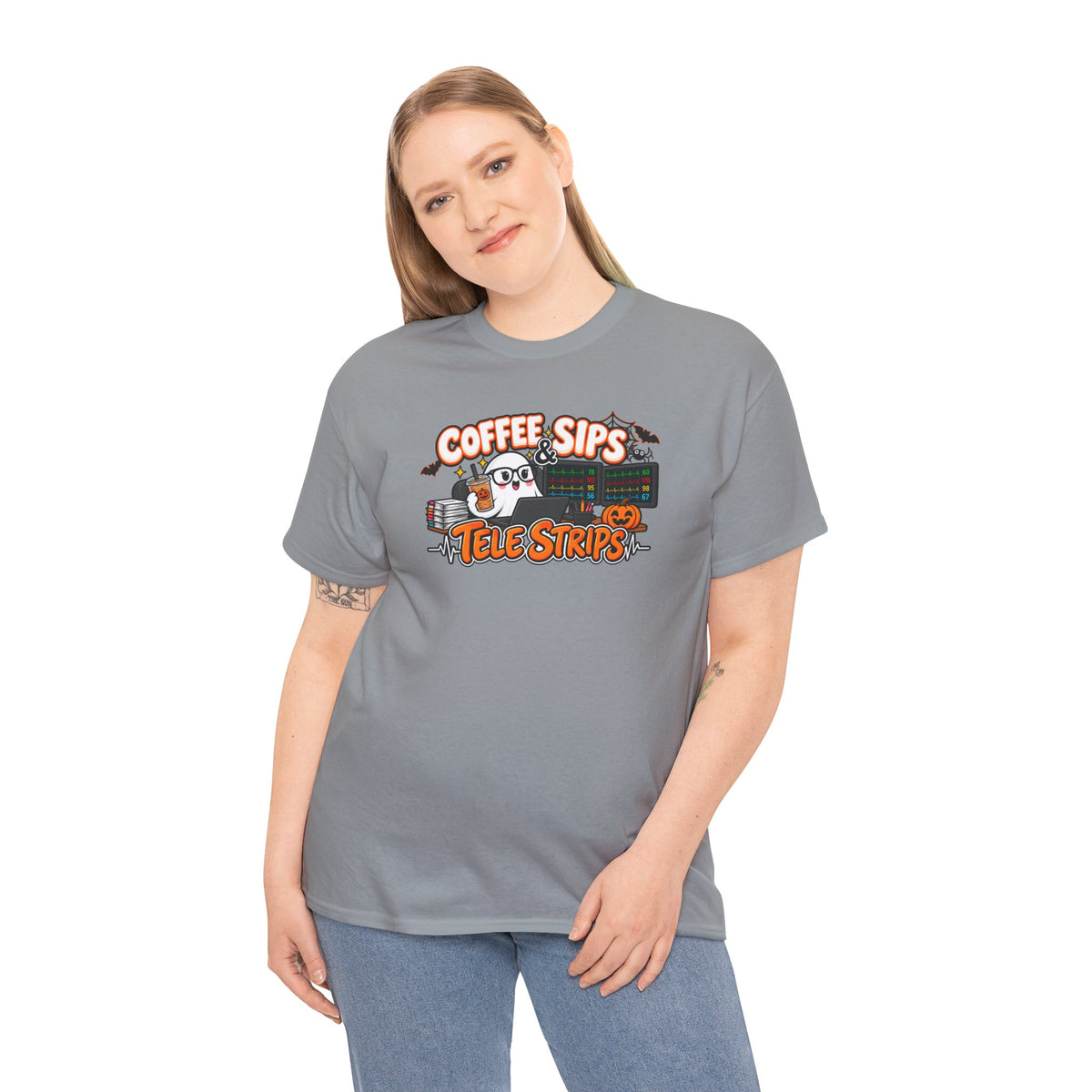 (Iced) Coffee Sips & Tele Strips Shirt | Telemetry Monitor Tech T-Shirt | Cardiac Monitor Technician Tee | Healthcare Worker Gift