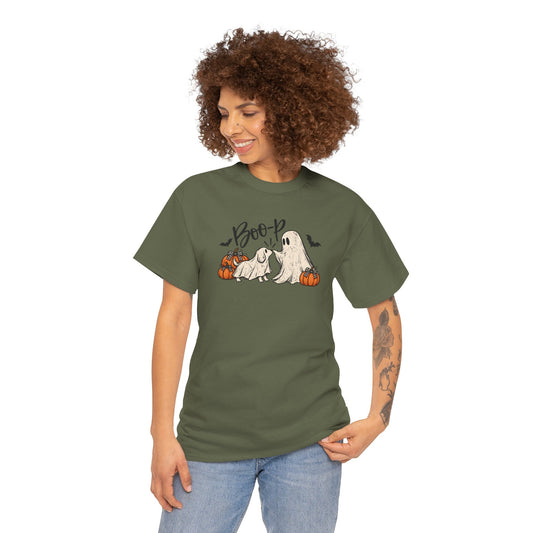 Halloween Ghost Dog T-Shirt | Cute Boo-P Ghost Dogs & Pumpkins Graphic Tee | Spooky Fall Shirt | Halloween Dog Lover Tee