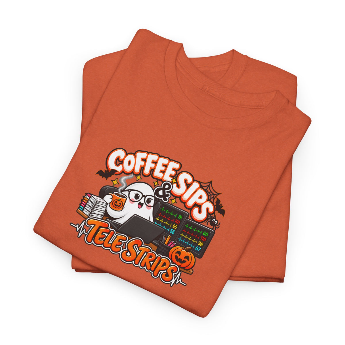 (Hot) Coffee Sips & Tele Strips Shirt | Telemetry Monitor Tech T-Shirt | Cardiac Monitor Technician Tee | Healthcare Worker Gift