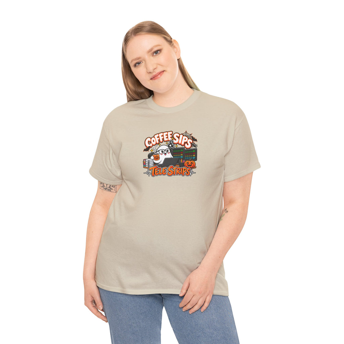 (Hot) Coffee Sips & Tele Strips Shirt | Telemetry Monitor Tech T-Shirt | Cardiac Monitor Technician Tee | Healthcare Worker Gift