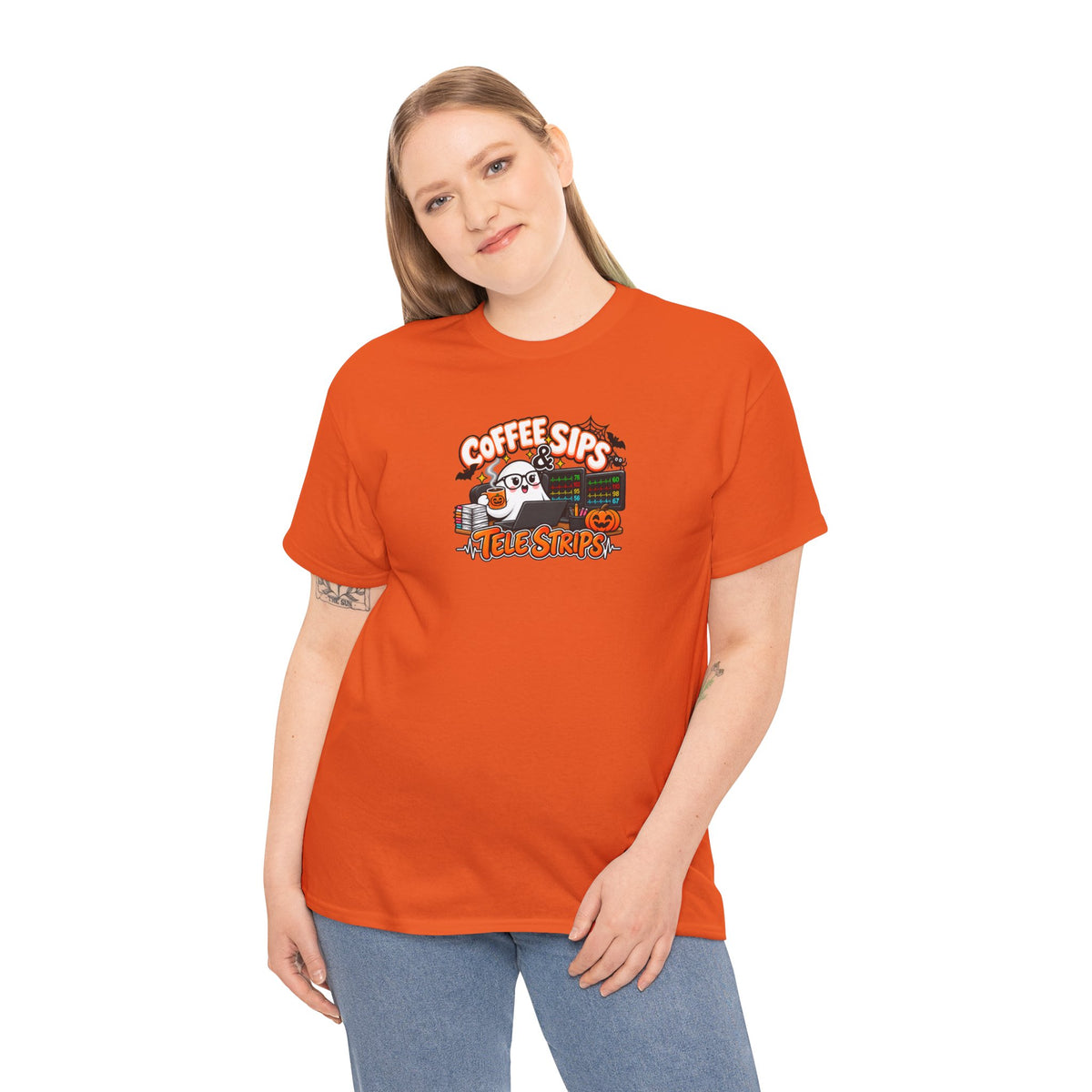 (Hot) Coffee Sips & Tele Strips Shirt | Telemetry Monitor Tech T-Shirt | Cardiac Monitor Technician Tee | Healthcare Worker Gift