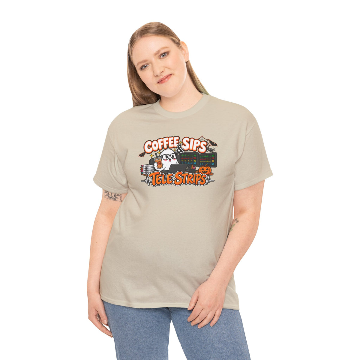 (Iced) Coffee Sips & Tele Strips Shirt | Telemetry Monitor Tech T-Shirt | Cardiac Monitor Technician Tee | Healthcare Worker Gift