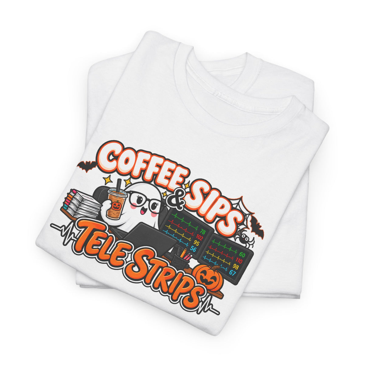 (Iced) Coffee Sips & Tele Strips Shirt | Telemetry Monitor Tech T-Shirt | Cardiac Monitor Technician Tee | Healthcare Worker Gift