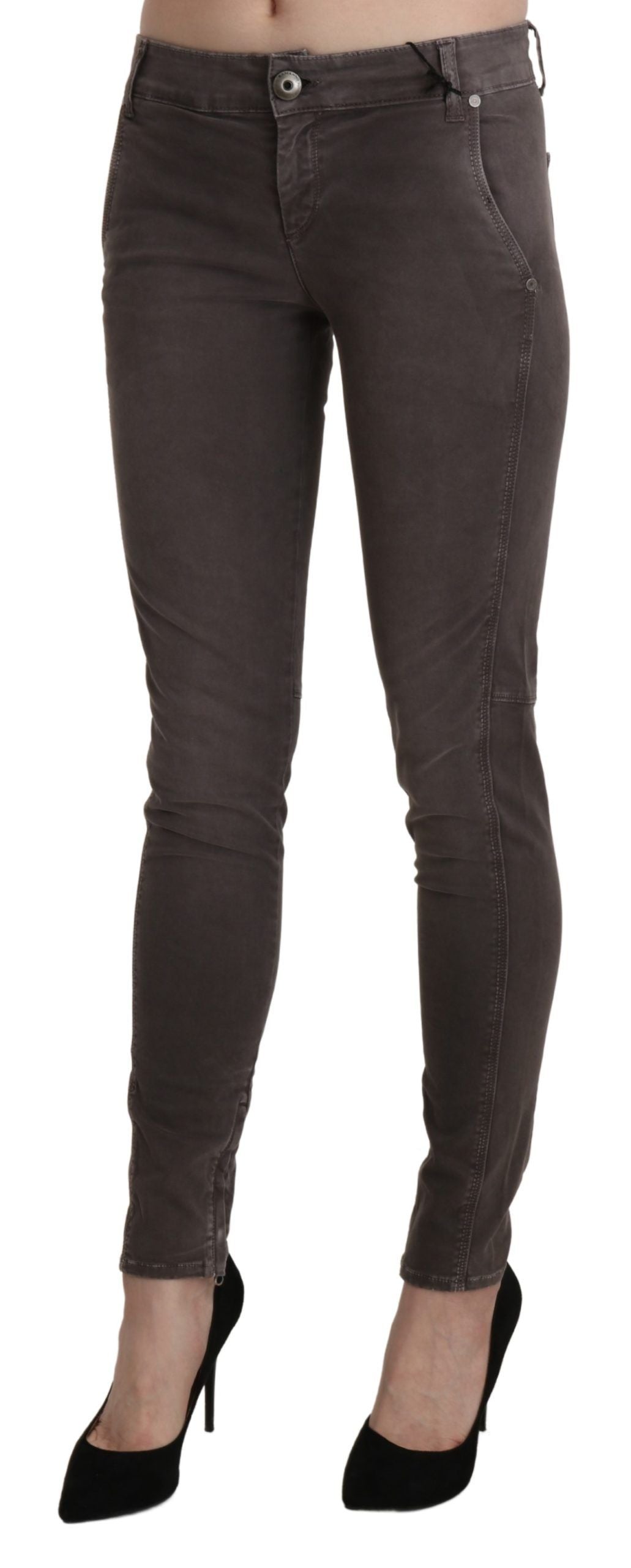 Brown Low Waist Skinny Slim Trouser Cotton Jeans