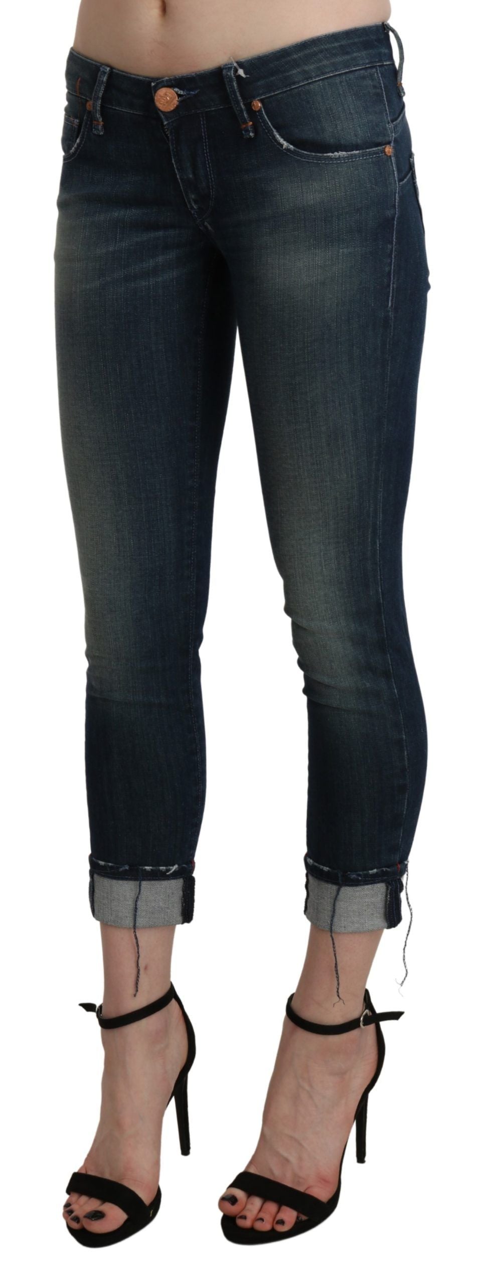 Blue Washed Low Waist Skinny Cropped Denim pant