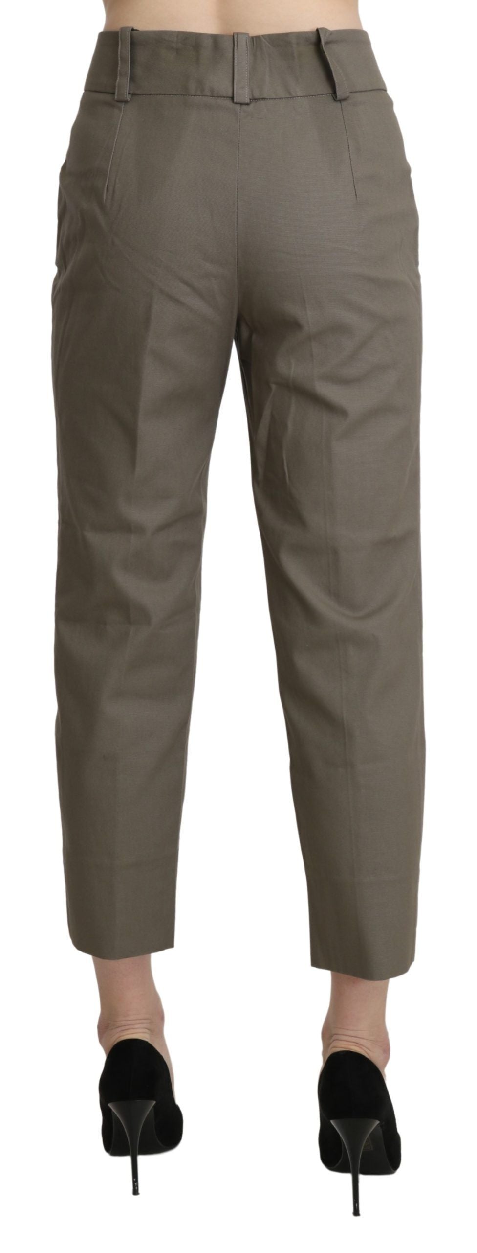 Gray High Waist Cropped Dress Trouser Pants