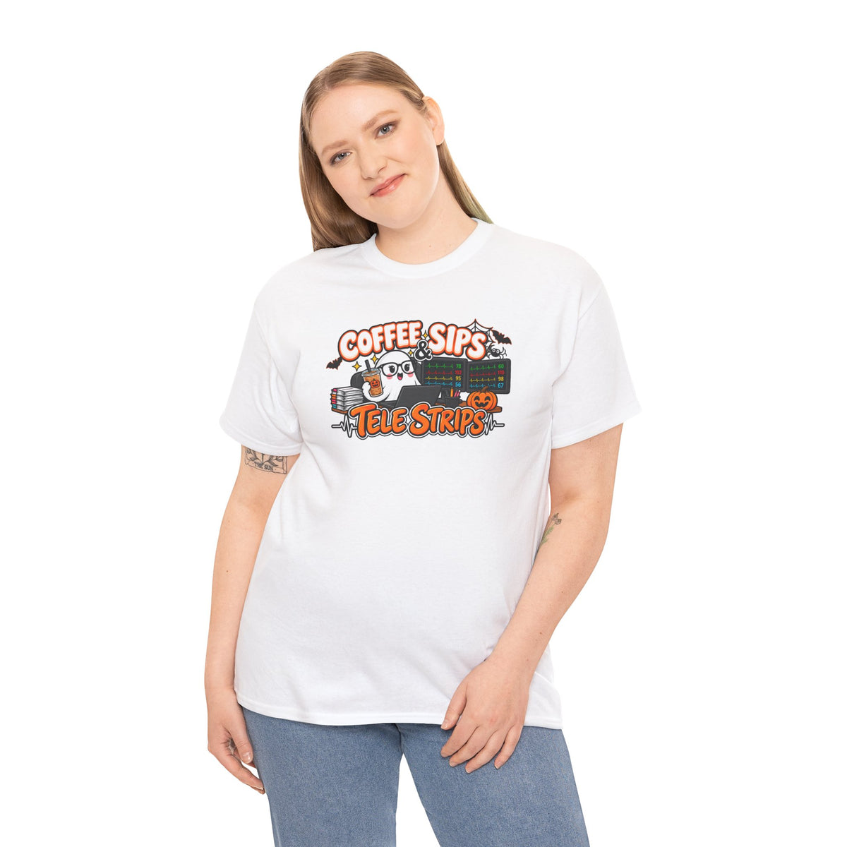 (Iced) Coffee Sips & Tele Strips Shirt | Telemetry Monitor Tech T-Shirt | Cardiac Monitor Technician Tee | Healthcare Worker Gift