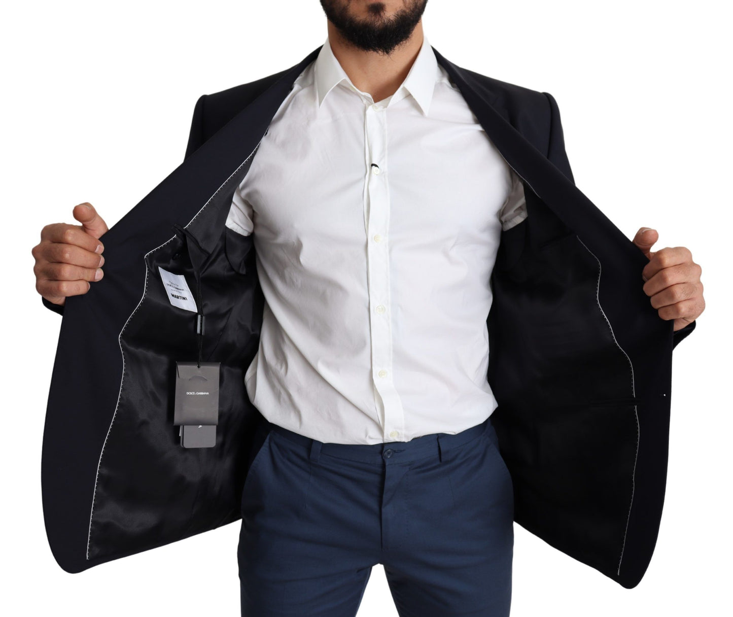 Dark Blue Wool Stretch Men Coat MARTINI Blazer