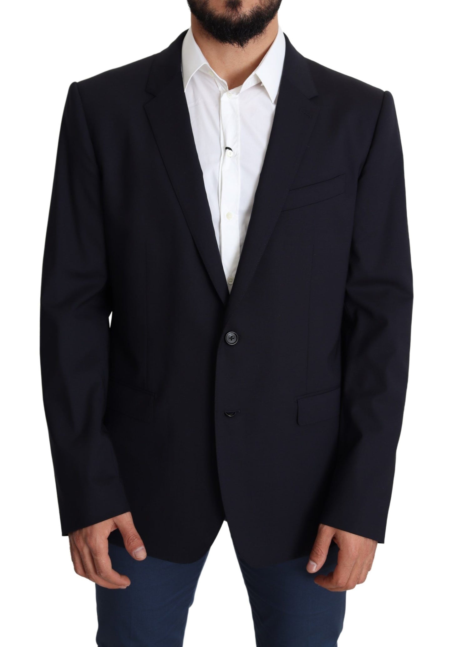 Dark Blue Wool Stretch Men Coat MARTINI Blazer