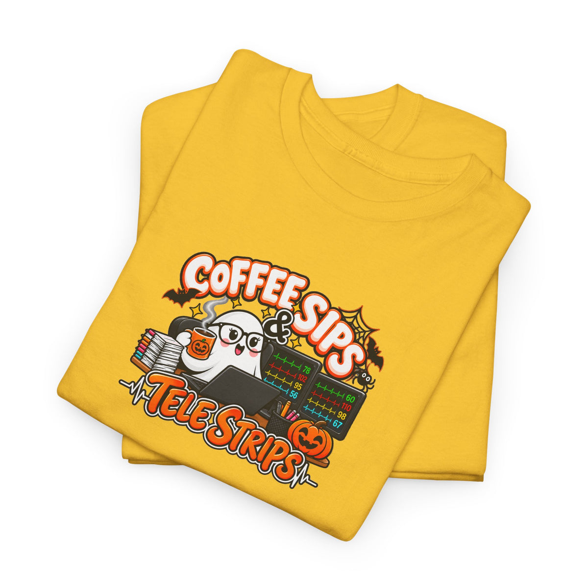 (Hot) Coffee Sips & Tele Strips Shirt | Telemetry Monitor Tech T-Shirt | Cardiac Monitor Technician Tee | Healthcare Worker Gift