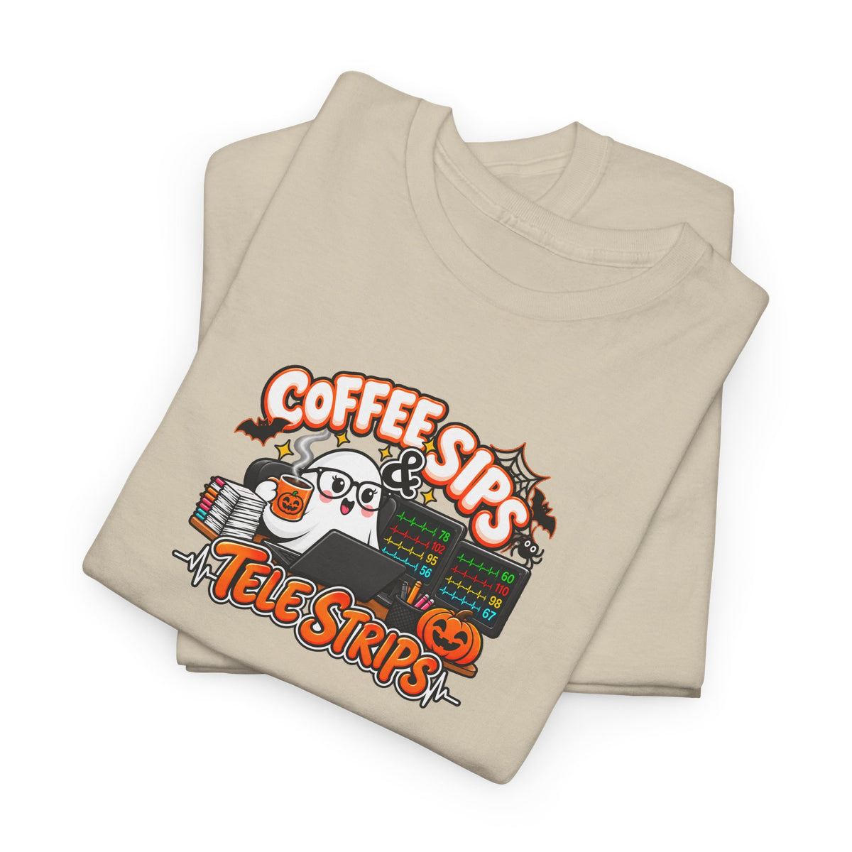(Hot) Coffee Sips & Tele Strips Shirt | Telemetry Monitor Tech T-Shirt | Cardiac Monitor Technician Tee | Healthcare Worker Gift