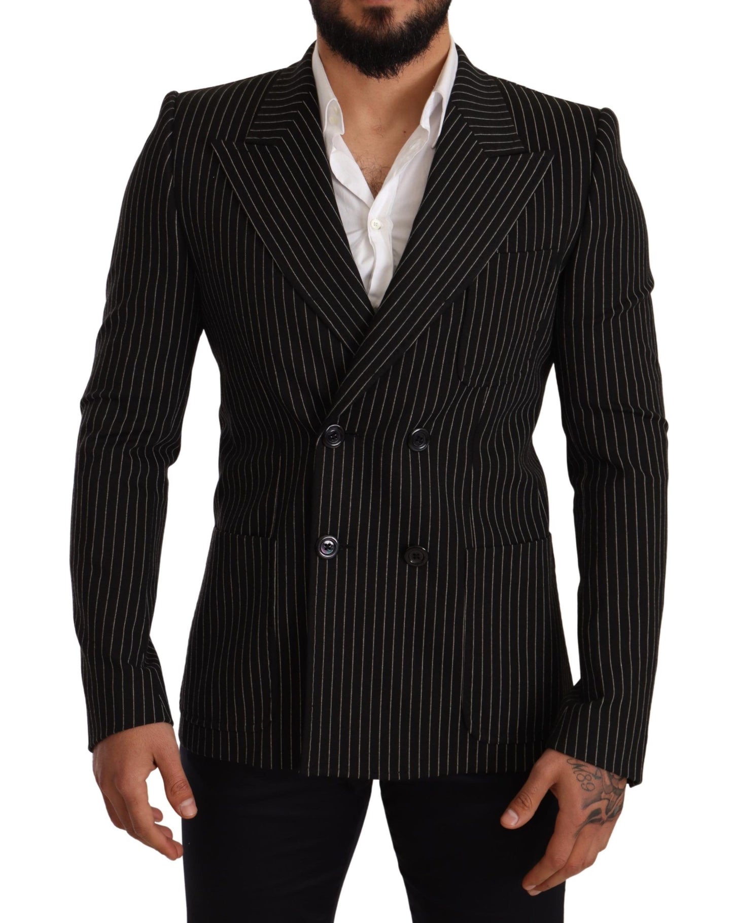 Dark Gray White Striped Slim Fit Coat Blazer