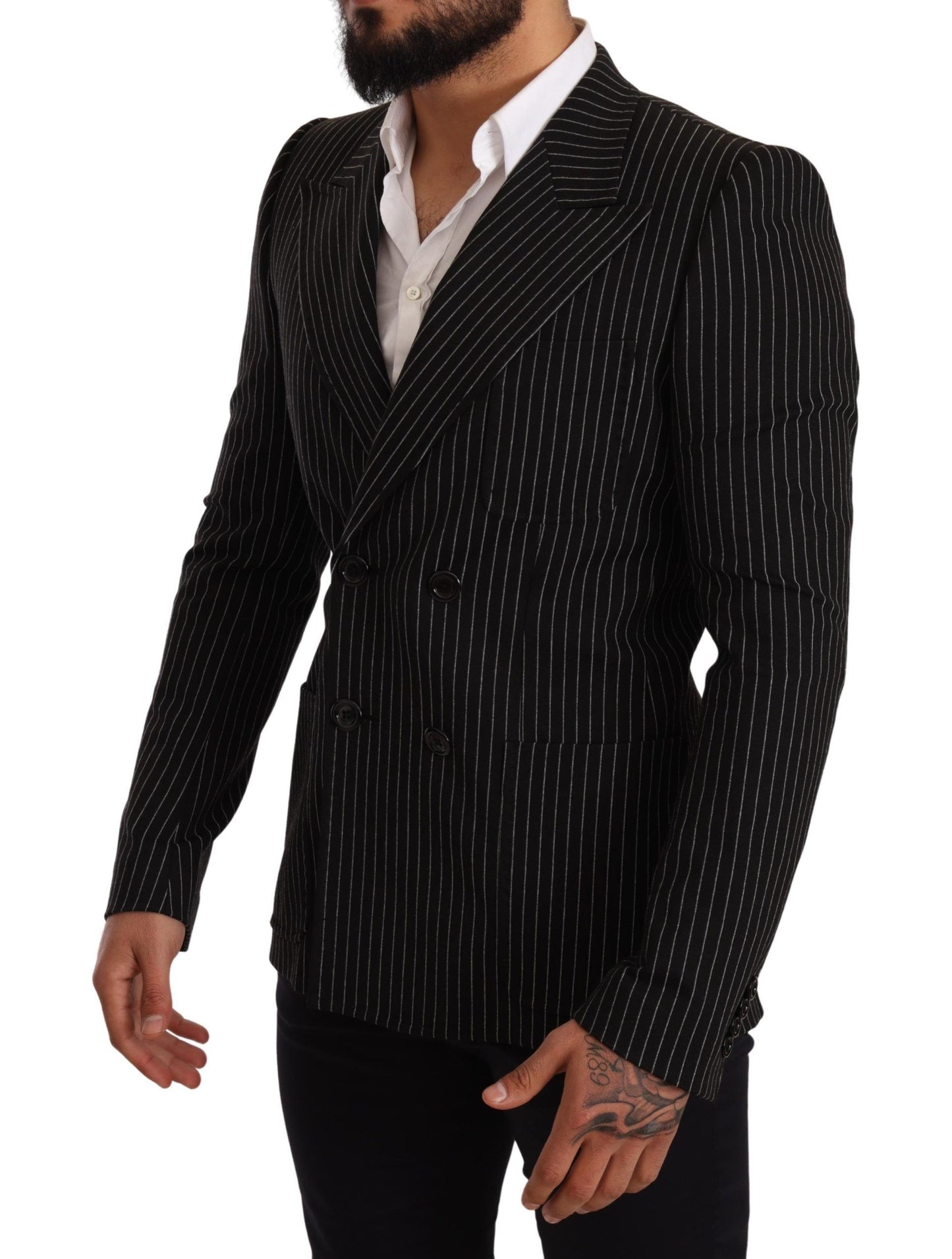 Dark Gray White Striped Slim Fit Coat Blazer