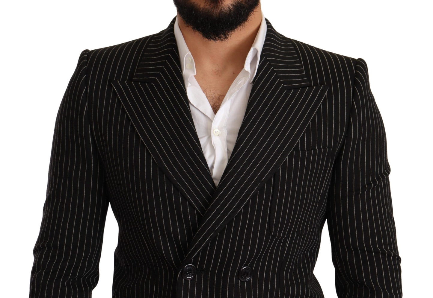 Dark Gray White Striped Slim Fit Coat Blazer