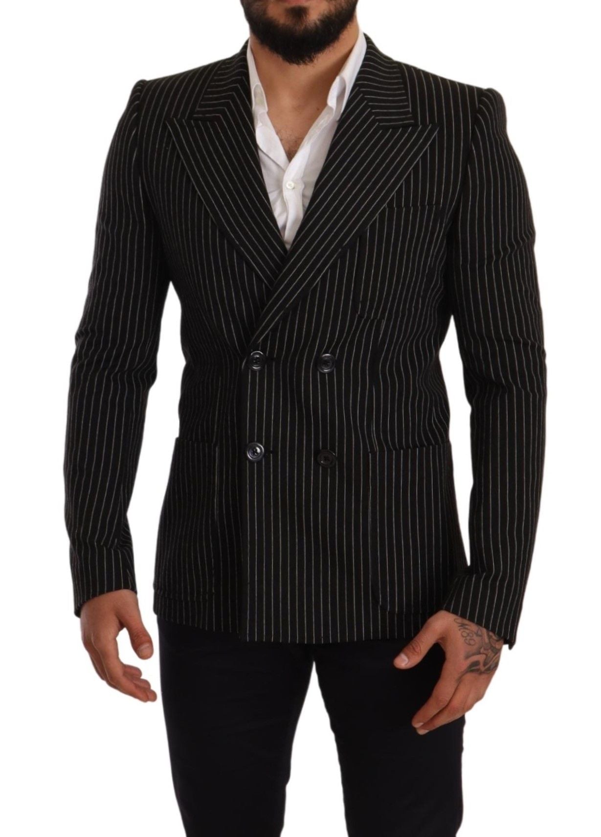 Dark Gray White Striped Slim Fit Coat Blazer