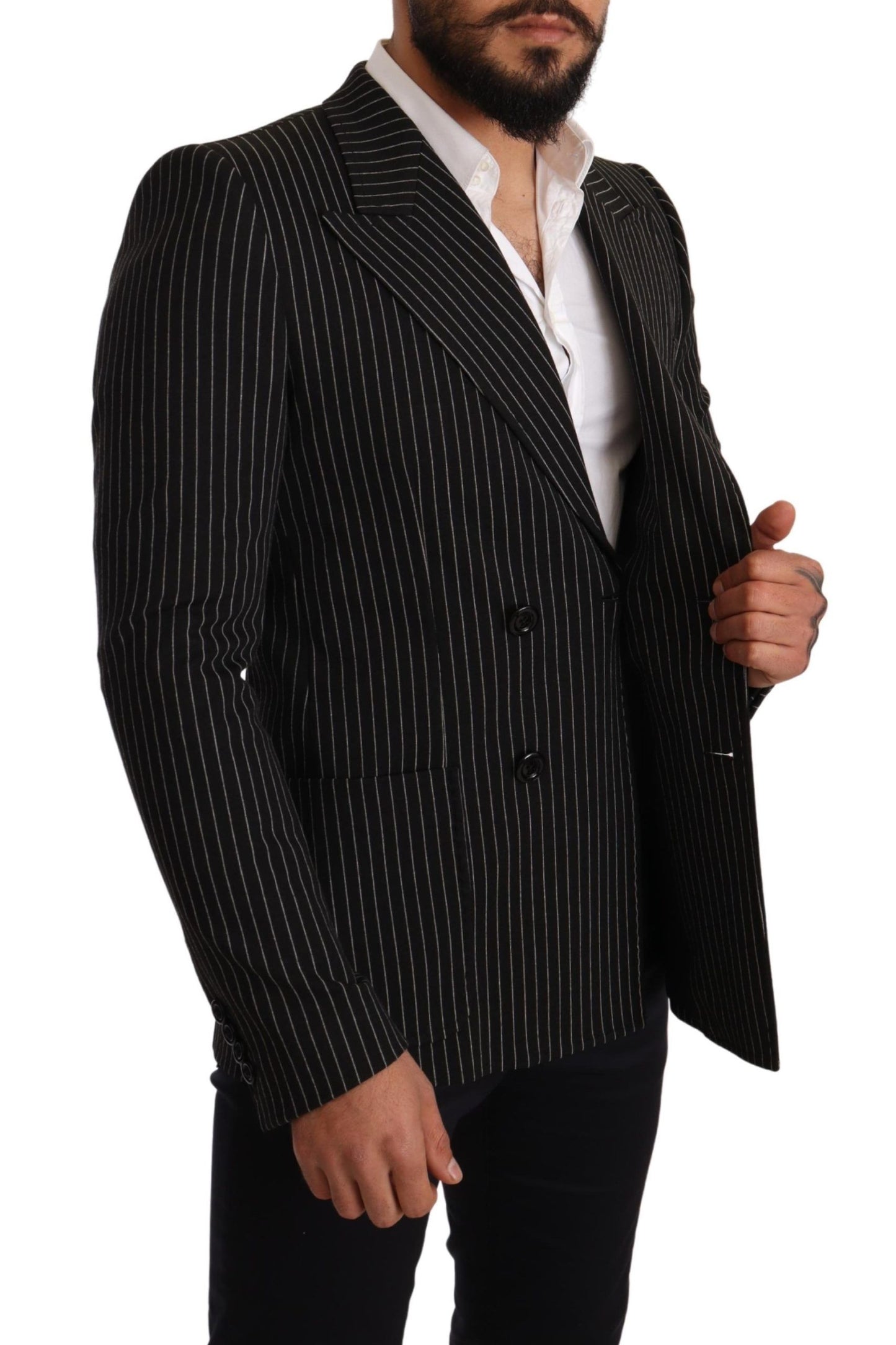 Dark Gray White Striped Slim Fit Coat Blazer