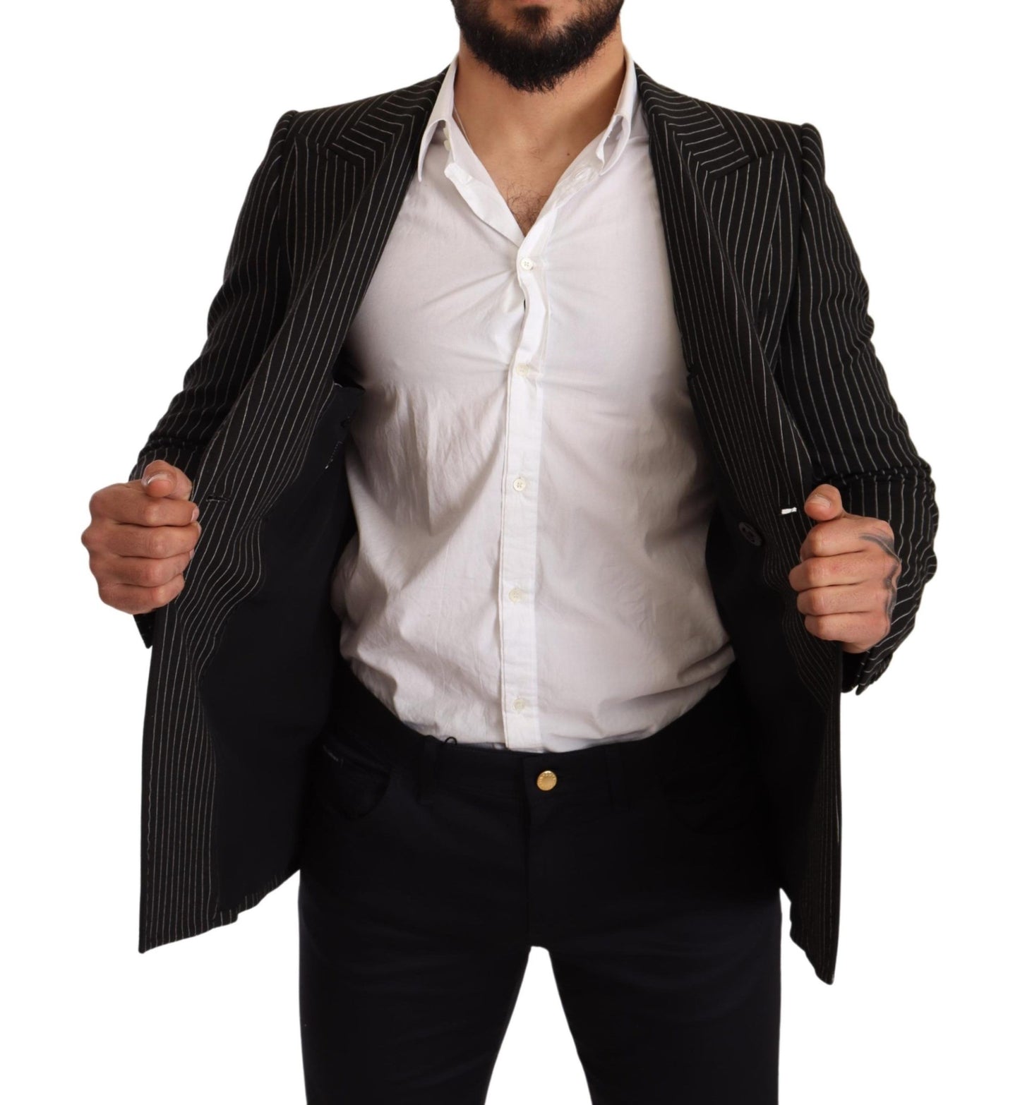 Dark Gray White Striped Slim Fit Coat Blazer
