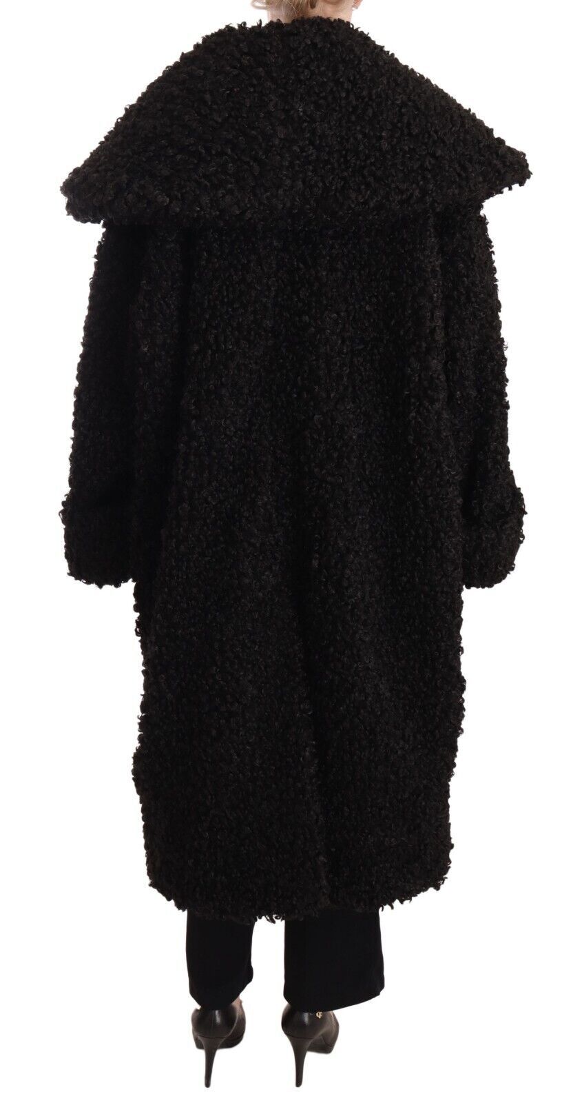 Black Polyester Fur Trench Coat Jacket