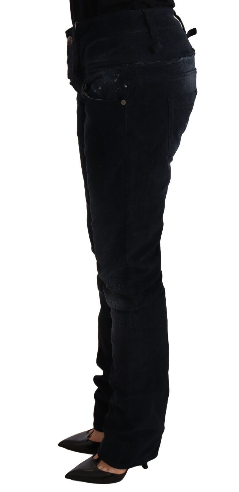 Blue Washed Cotton Denim Low Waist Loose Fit Trousers Jeans