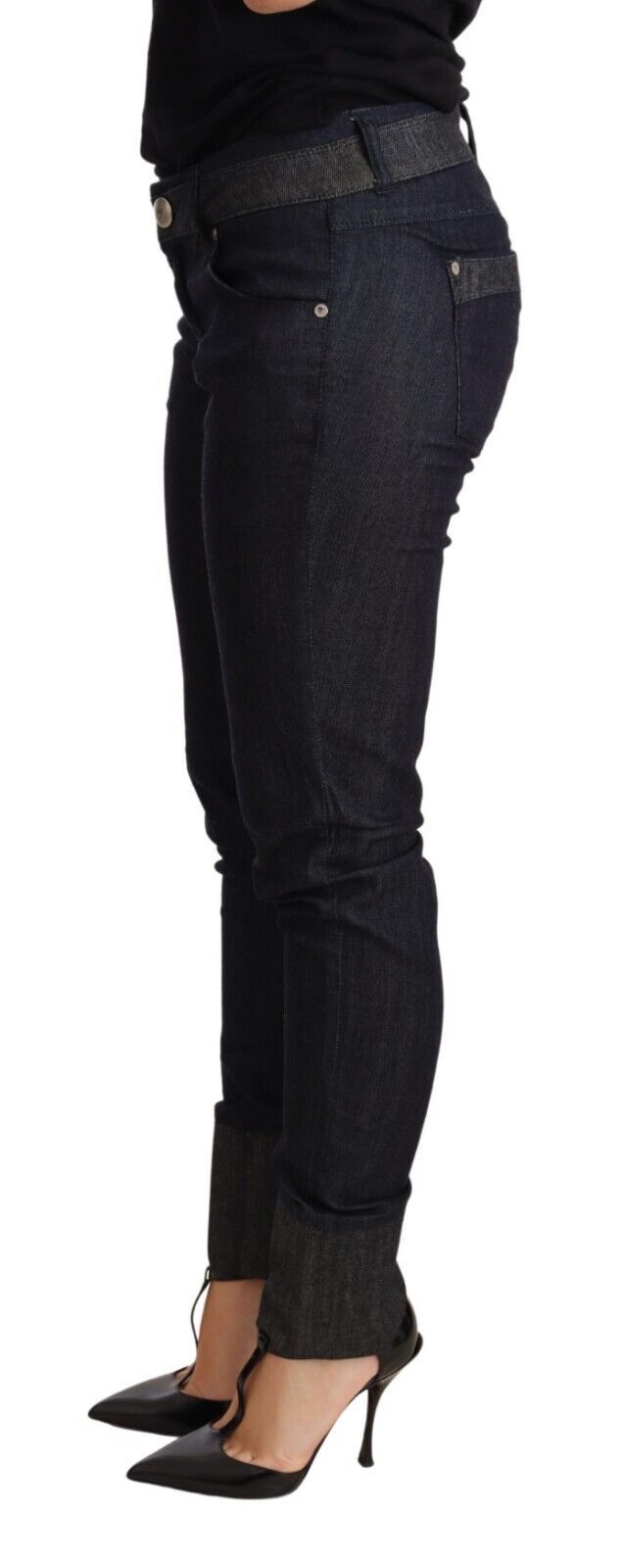 Blue Skinny Folded Hem Denim Trouser Cotton Jeans