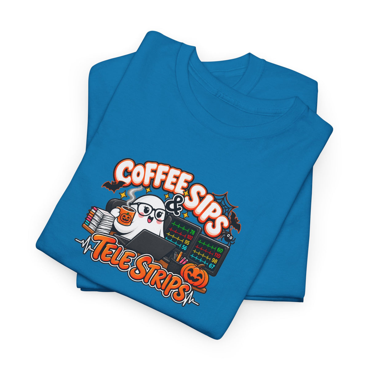 (Hot) Coffee Sips & Tele Strips Shirt | Telemetry Monitor Tech T-Shirt | Cardiac Monitor Technician Tee | Healthcare Worker Gift
