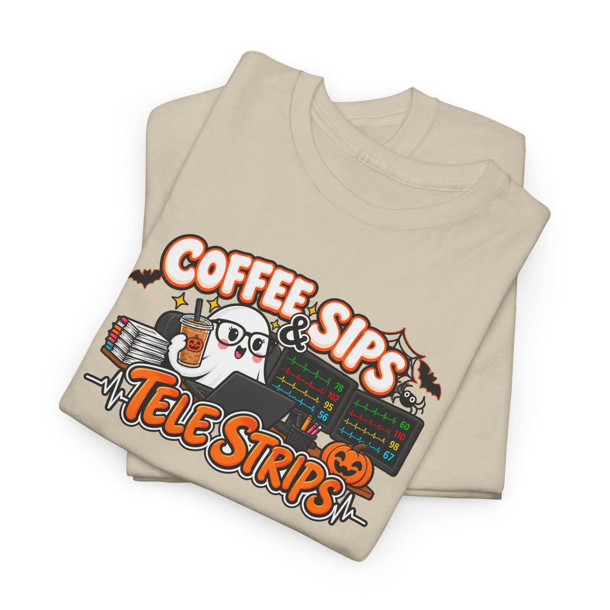 (Iced) Coffee Sips & Tele Strips Shirt | Telemetry Monitor Tech T-Shirt | Cardiac Monitor Technician Tee | Healthcare Worker Gift