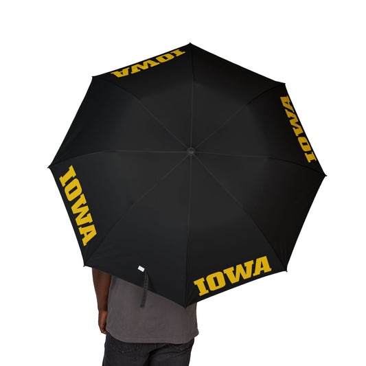 48" Personalizable University of Iowa Umbrella – Black & Gold IOWA Hawkeye Umbrella – Custom Name – Game Day Gift