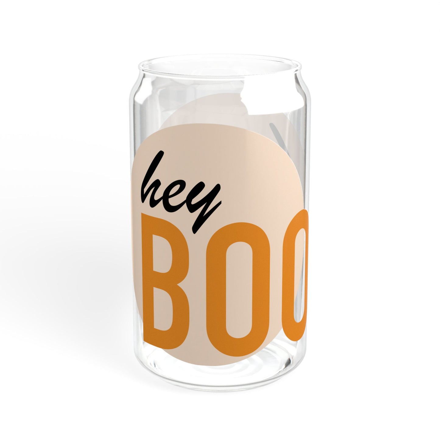 Hey Boo 16oz Sipper Glass — "Hey Boo" Retro Typography Drink Tumbler with Bamboo Lid & Straw