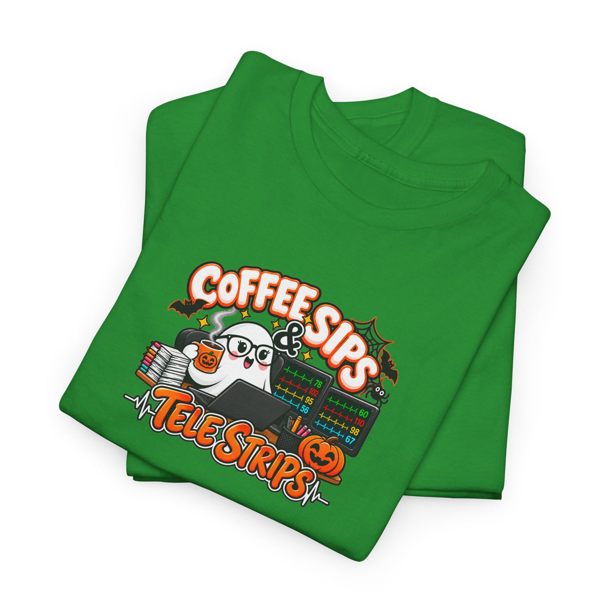 (Hot) Coffee Sips & Tele Strips Shirt | Telemetry Monitor Tech T-Shirt | Cardiac Monitor Technician Tee | Healthcare Worker Gift