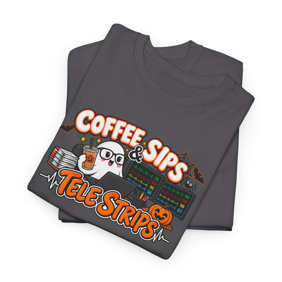 (Iced) Coffee Sips & Tele Strips Shirt | Telemetry Monitor Tech T-Shirt | Cardiac Monitor Technician Tee | Healthcare Worker Gift