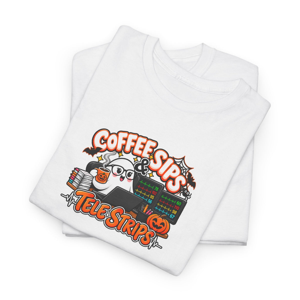 (Hot) Coffee Sips & Tele Strips Shirt | Telemetry Monitor Tech T-Shirt | Cardiac Monitor Technician Tee | Healthcare Worker Gift